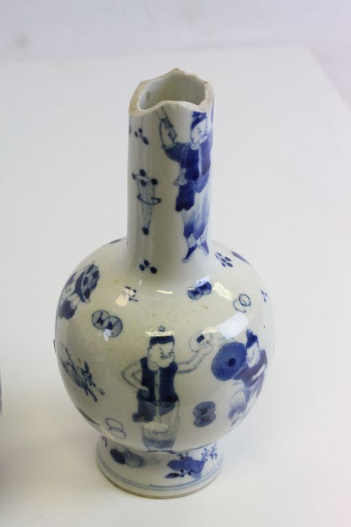 Two vintage Chinese blue & white Vases with Oriental figure decoration and four character marks to - Image 3 of 17