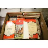 Tray of Vintage Folded Ordnance Survey Maps including Red One-Inch Maps of Great Britain, Contour