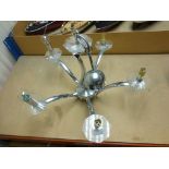 Art Deco Style Chrome and Glass Five Branch Heavy Designer Light Fitting