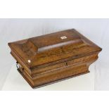 Large 19th Century Maple Veneer Work or Sewing box with Marquetry detail and metal carry handles