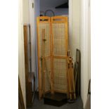 Two wooden Artist's easels, a wooden Writing slope and a folding screen