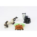 Two Beswick ceramic Cats and a Beswick ashtray with Puppy theme