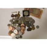 Collection of British coins, foreign coins, pre-decimal coins including sixpence, a 10 shilling