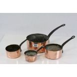 Set of four Copper Saucepans