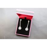 Pair of silver and CZ Art Deco style earrings with panelled opal drops