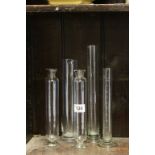 Five Vintage Glass Laboratory / Scientific Measuring Tubes / Jugs