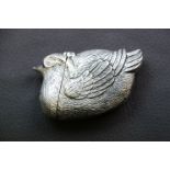 Silver plated vesta case in the form of a water bird