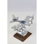 Art Deco Style Aluminium Model of a Twin Prop Military Aircraft on Wooden Box