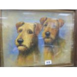 An oak framed oil painting study of two Irish terrier dogs