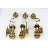 Three Brass GWR carriage lamps with glass shades
