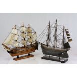 Model wooden Ship marked HMS Victory and another Galleon of metal construction