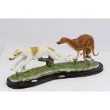 Large model of wooden greyhounds on wooden plinth made by the Juliana collection