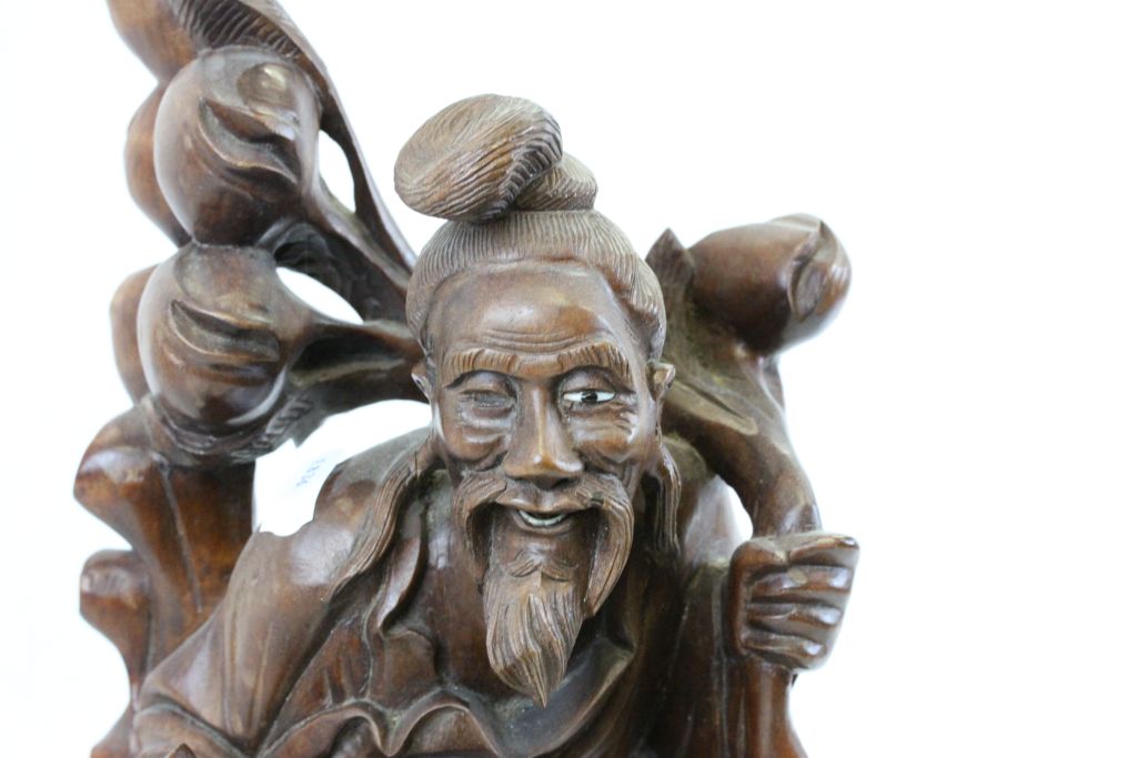 Japanese Carved Hardwood Figure of a Traveller with Child together with a Japanese Carved Hardwood - Image 3 of 5