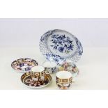 Meissen blue & white Onion plate & cup, Meissen style kittens in a basket group & two Royal Crown