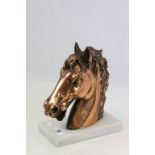Copper effect Horse head sculpture on Alabaster base