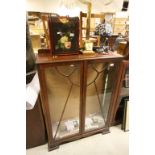 1930's Walnut Glass Display Cabinet with Two Glass Shelves and Key