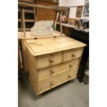 Victorian Small Pine Chest of Two Short over Two Long Drawers with Turned Handles and raised on