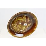 Large Poole pottery oval dish with stylized Bird decoration