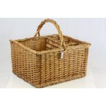 Wicker Basket with Three Bottle Compartments