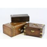 A 19th Century mahogany & rosewood brass bound box and Two other Boxes