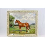 Framed Tom Carr Oil on canvas of a Racehorse titled "Herb of Grace June 1963"