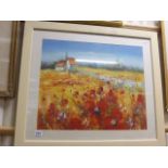Modern school impressionist style oil painting of poppy fields in Provence, signed