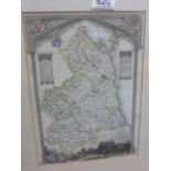 1830 - 1860 Framed coloured map of Northumberland engraved by Schmollinger text on verso