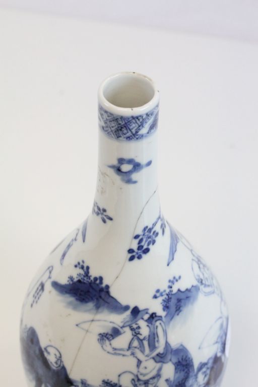 Two vintage Chinese blue & white Vases with Oriental figure decoration and four character marks to - Image 4 of 17