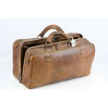 Leather Gladstone type bag with interior label for "Adriaan Schakel Amsterdam"