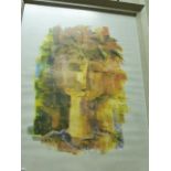 Lola Dunstan (S. African) signed Ltd Edn silk screen portrait of a woman in abstract. Blind stamp