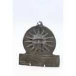 Lead Fire Plaque with Sun design and numbered 425573