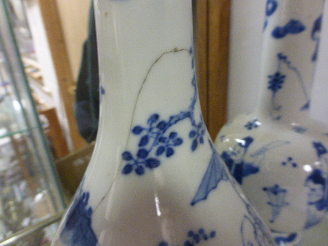 Two vintage Chinese blue & white Vases with Oriental figure decoration and four character marks to - Image 8 of 17