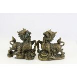 Oriental Pair of Bronze Dogs of Foe with marks