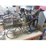 19th century Child's Push-along Leather Covered Horse with Horse Hair Mane and Tail and Leather