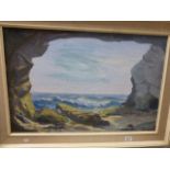 ANNE TOMS Oil on Canvas Rocky Coastal Scene titled verso ' The Cause Freshwater Bay ' signed
