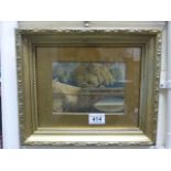 Francis Nicholson 1753-1844 A gilt framed watercolour study of fisherman on a bridge