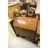 Mid 20th century Mahogany and Quarter Veneered Bureau raised on cabriole legs with paw feet