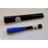 Blue guilloche enamelled and bakelite silver collared ladies cigarette holder (af) together with a