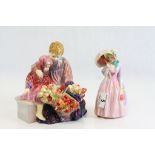 Two Royal Doulton hand painted figurines to include; HN1402 Miss Demure, HN1349 The Flower Sellers