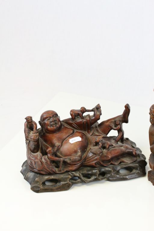 Japanese Carved Hardwood Figure of a Traveller with Child together with a Japanese Carved Hardwood - Image 5 of 5