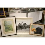 Three framed & glazed prints to include one of Dogs by Tom Brooks