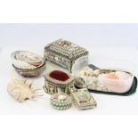 Collection of vintage shell & shell made items to include a pin cushion & a box