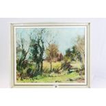 Framed oil on board of a country scene, signed TNO