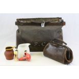Large & small Leather Gladstone bags and a selection of vintage Silver plated cutlery etc