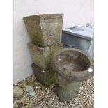 Reconstituted Stone Garden Urn Planter together with Three Square Planters