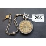 Silver Pocket Watch with Chain and Key