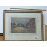 MAY MORTON Antique Watercolour, figures in a village setting, signed