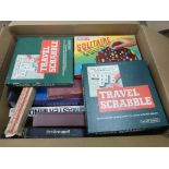 Box of Mixed Board Games including Scrabble, Solitaire, etc