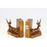 Pair of African Hardwood Carved Gazelle Bookends