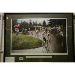 Framed & glazed Pat Cleary limited edition Cycling print depicting Gianni Bugno 1991